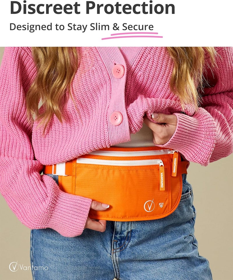 Vantamo Money Belt with RFID For Men & Women, Hidden Passport Holder for Travel, 2 Compartment Travel Fanny Pack for Women Anti Theft - Image 2